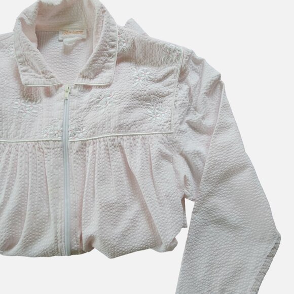 Vintage Barbizon Long Embroidered Nightgown Pajamas Pink White Seersucker Size S - Picture 3 of 16